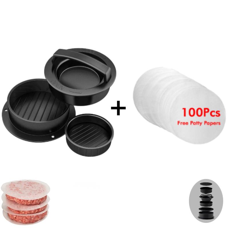 

Пресс для приготовления гамбургеров с 100 бумажными пирожками, круглая антипригарная форма для мяса, говядины, гриля, пресс для гамбургеров, форма для пирожков