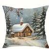 Home Decor Snowy Cottages, Santa & Deer Christmas Pillow Covers Pattern Cushion Cover Suitable For Sofa Bedroom Car Pillow Cover