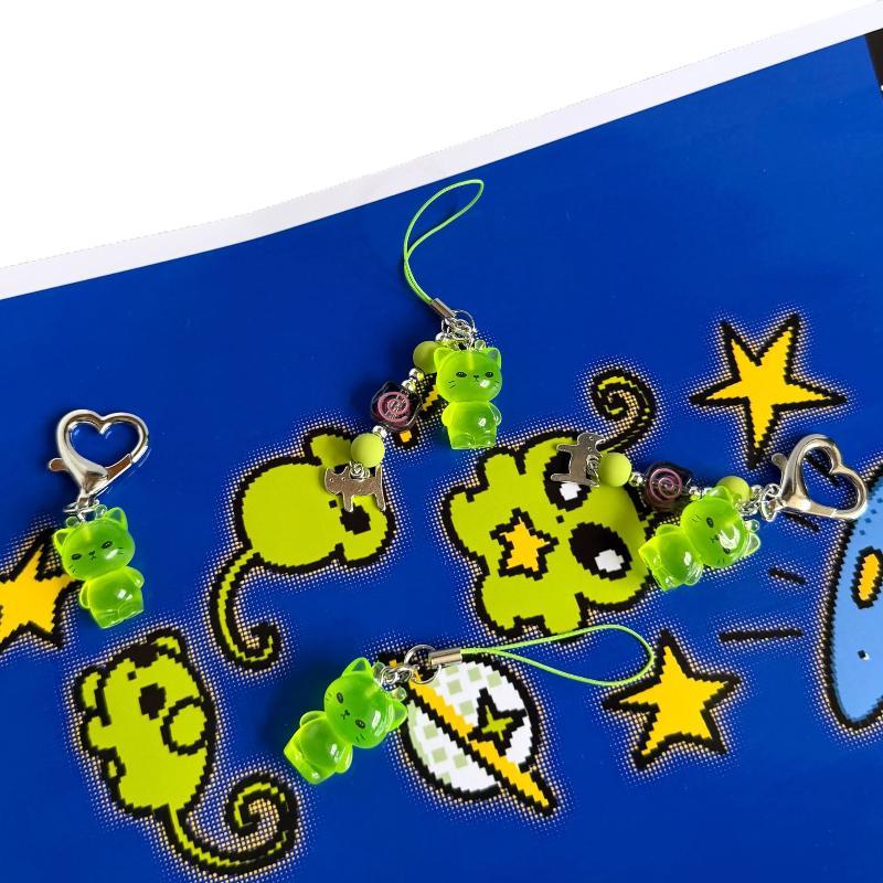 Portachiavi Creativo Luminoso Mini Gatto Alieno Brilla al Buio Per Cinturino del Telefono Ciondoli da Appendere allo Zaino Portachiavi Regali per Donne Uomini