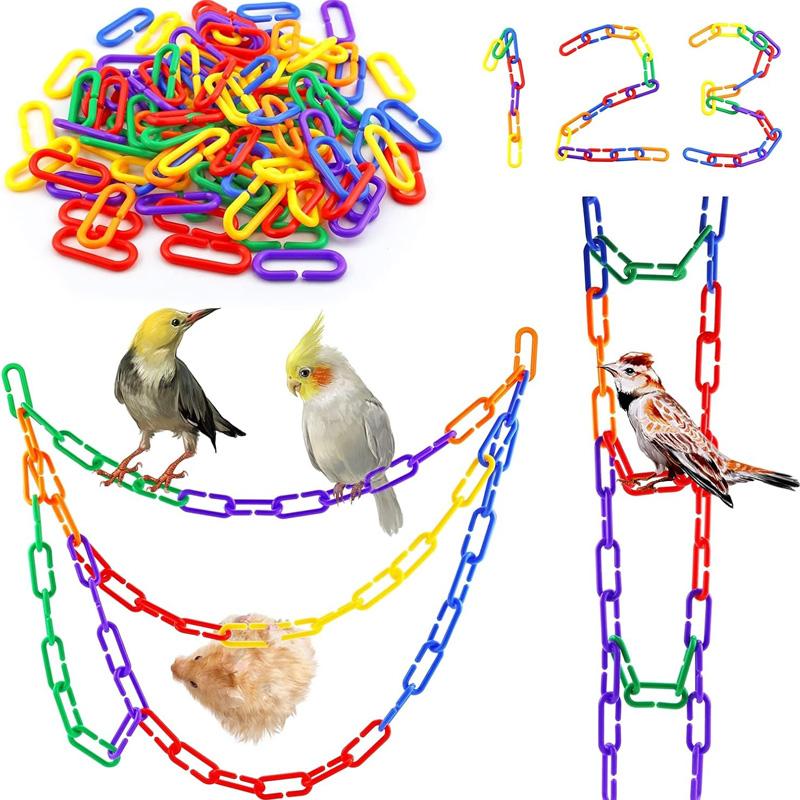 100-200Pcs Rainbow C-Shaped Plastic Buckles Bird Swing And Climbing Chain Cage Toy Hooks Diy Children'S Classroom Learning Toy