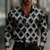 Men's Long-sleeved Geometric Print Shirt, Stylish Button-down Shirt, with Square and Striped Patterns for Everyday Wear.