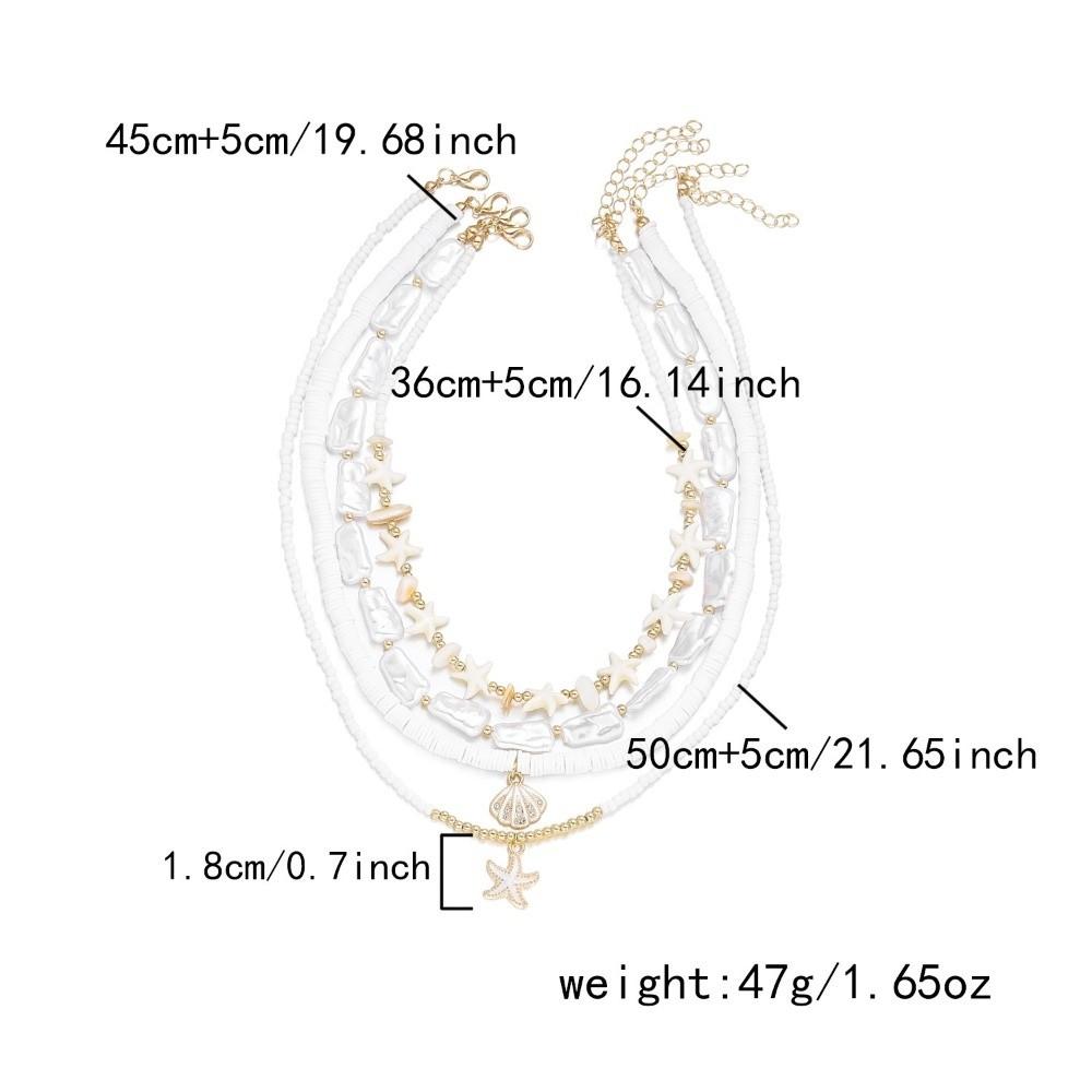 4 Stück/Set Vintage Boho Seestern Anhänger Halskette Imitation Perlen Schlüsselbein Kette Mehrschichtig Muschel Choker Schmuck