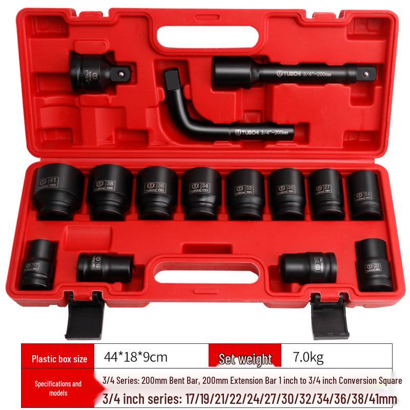 15-Piece Heavy Duty 3/4" Deep Impact Socket Set for Pneumatic/Electric Wrenches - Auto Repair Tool