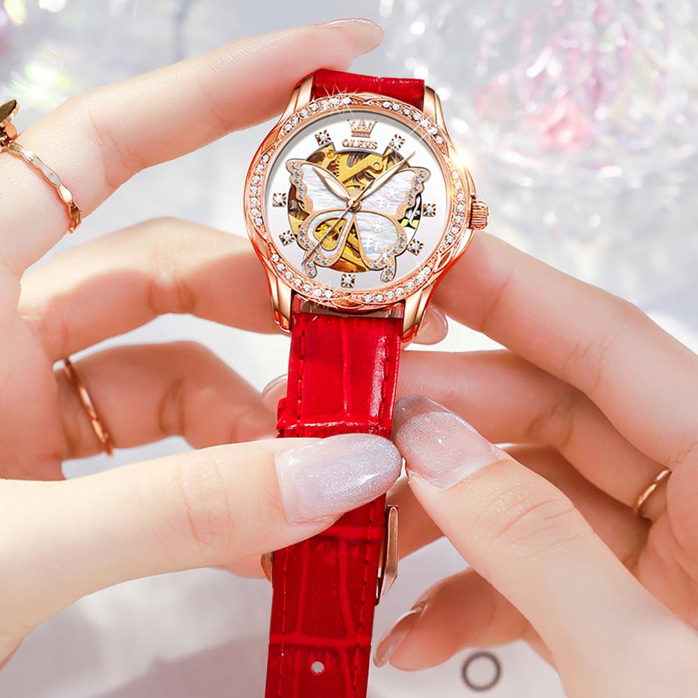 OLEVS New Fashion Luxury Ceramics Butterfly Surface Watch Women Automatic Mechanical Watches For Women Montre Femme Reloj