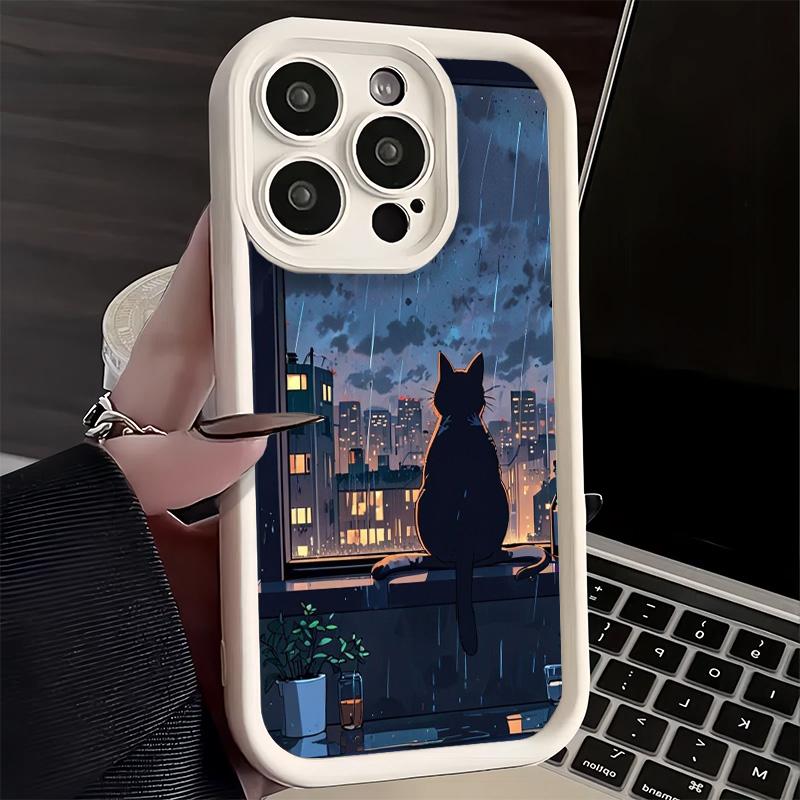 Phone Case for iPhone 17 Air 16E 15 16 Pro Max Healing Sense Cat Rain Cover 14 Plus 13 12 Mini Soft Shell Silicone Fundas