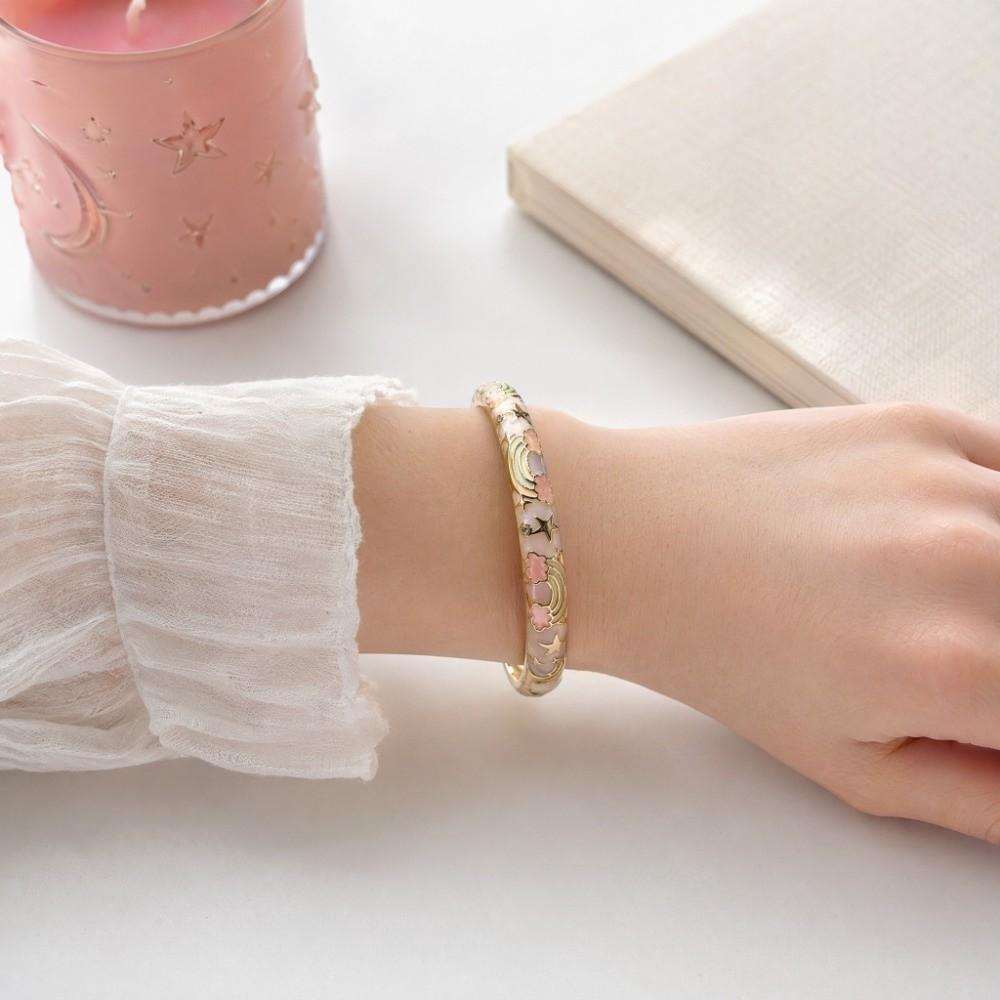 Macaron Color Vintage Cloisonne Bangle Enamel Women's Hand Bracelet Stars Moon Bangle Ladies