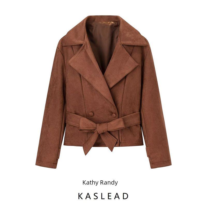 Kaslead New Arrival Women's Clothing Fashion Style Fashion Tailored Collar Deerskin Velvet Double Breasted Outwear