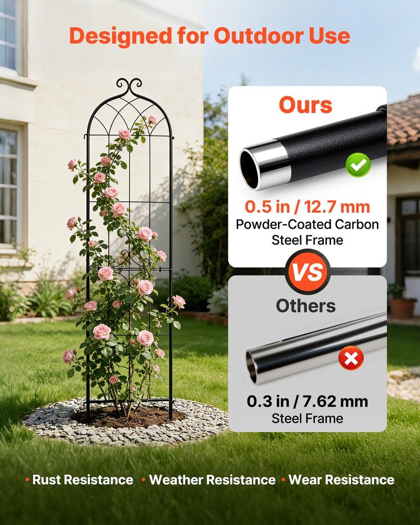 Garden Trellis, 220 X 52.5 Cm Rose Trellis, 4 Packs Garden Flower Rose Trellises with Powder-Coated Finish & Convenient Locking Design, Plant Support
