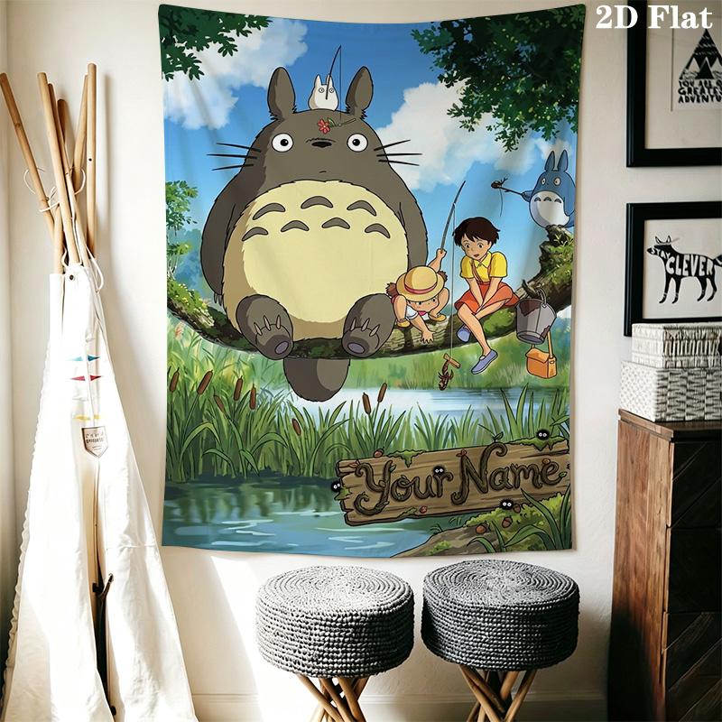 Name Custom Anime-Totoros Wall Tapestry Aesthetic Wall Hanging Printed Fabric Blanket Decorative Tapestries for Bedroom Living Room Home Decor