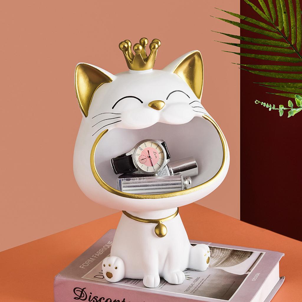 Harz Kätzchen Skulptur Kleinkram Organizer Ornamente Niedliche Haustier Statuen Sortierkasten Kunsthandwerk Geschenke Heimdeko für Arbeitszimmer Büro