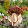 Artistic Women Head Planter Imitation Stone Texture Resin Plant Pot Elegant Female Face Planter for Succulents Indoor Balcony Bedroom Decor