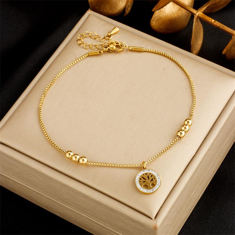 Gold Life Tree Turquoise Double Layer Anklet