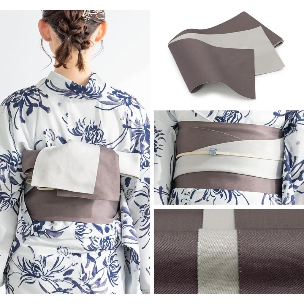 [SOUBIEN] Soubien Yukata 3-teiliges Set floro Damen (YukataHalbbreiter ObiGeta) Einheitsgröße Marineblaue Chrysanthemenmuster x Grau ykt10305-obh10005