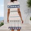 Women Plus Size Round Neck Short Sleeve Printed A Line Midi Dress