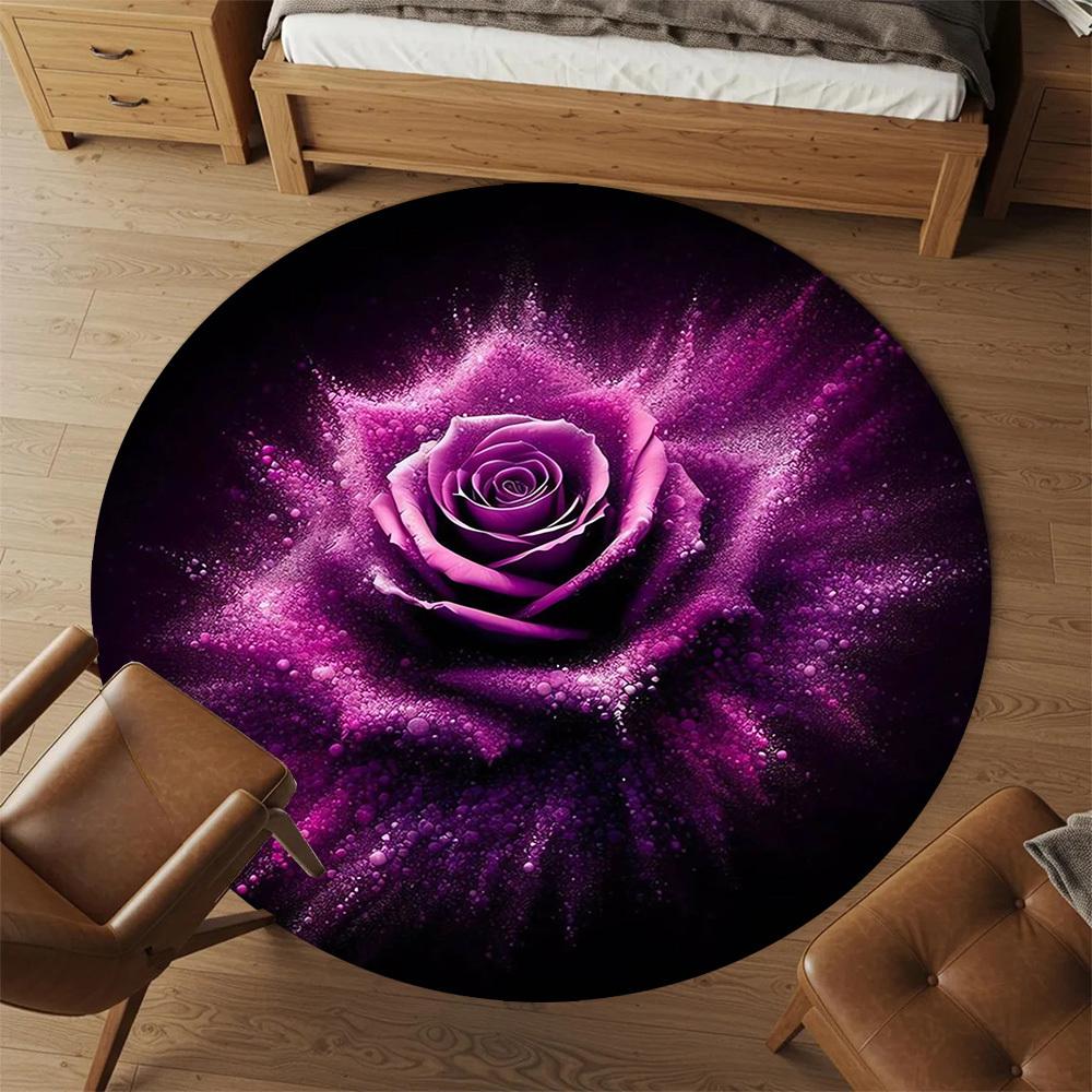 1pc Rose Purple Round Chair mat Area Rug - Non-Slip, Floor Mat for Office, Bedroom, and Indoor Decor -1002201