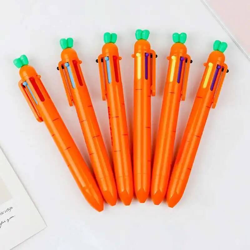 6 In 1 MultiColor Creative Carrot Colorful Retractable Ballpoint Pen For Marker Writing Stationery