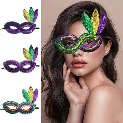 Purple Green Yellow Sequin Mardi Gras Masque Masquerade Venetian Carnival Half Face Masque for Halloween Party Costume Prom Ball Cosplay Accessory
