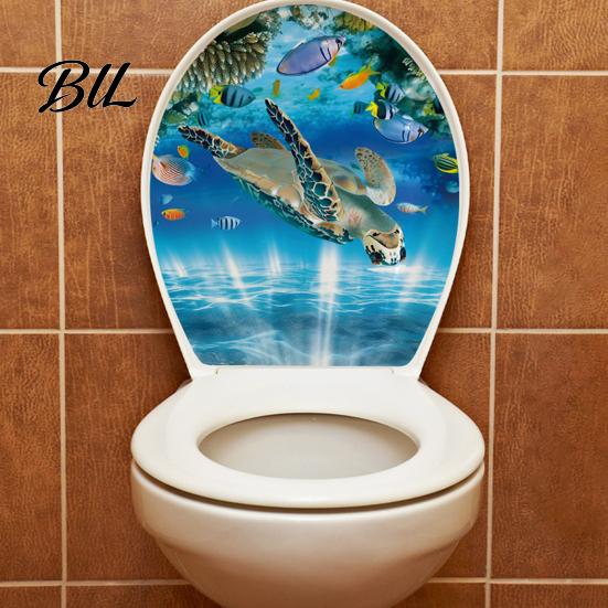 Decorative Stickers for Bathroom Sea World Toilet Lid Stickers, Waterproof Wall Sticker, Easy Long Lasting Peel & Stick Decal Restroom Decor Moisture