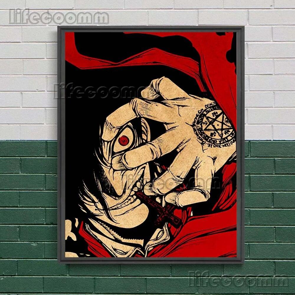 

Демон-вампир Алукард и Серас Виктория, винтажная настенная живопись на холсте, Хеллсинг, анимационный постер и принты, украшение для дома без рамки 21*30cm