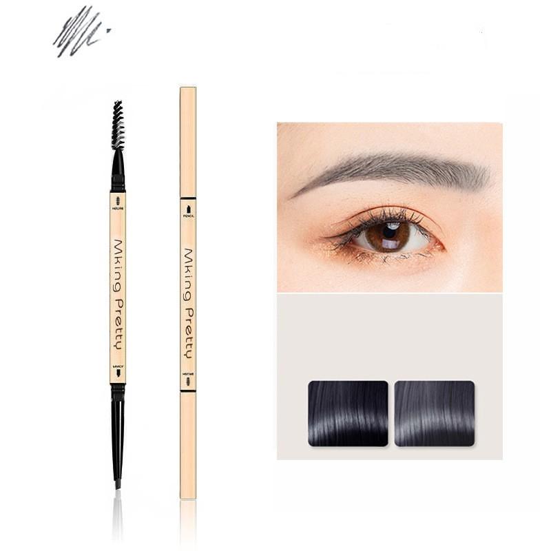Double Head Automatic Rotating Eyebrow Pencil Waterproof Long Lasting Eyebrow Enhancer with Brow Brush Easy to Paint Makeup Tool