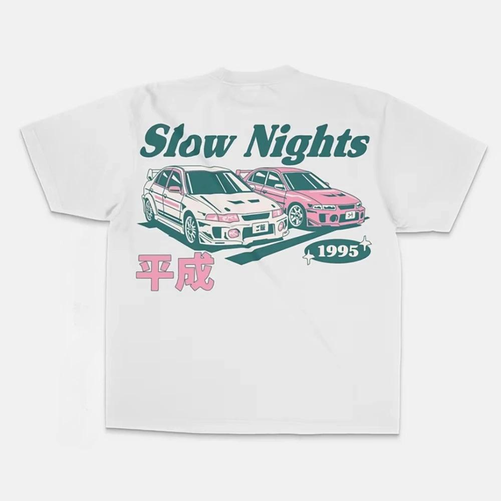 

Summer Men Women Slow Nights T-Shirt Fashion Cotton Tops Tees Kids Vintage Car Graphic Clothing Daily Casual Stylish Streetwear S