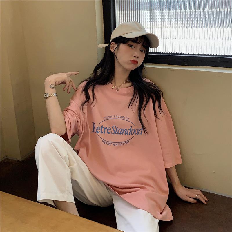 Sommer 2024 Koreanischer Retro Midilänge Locker Übergröße Trendiges Damen Kurzarm T-Shirt