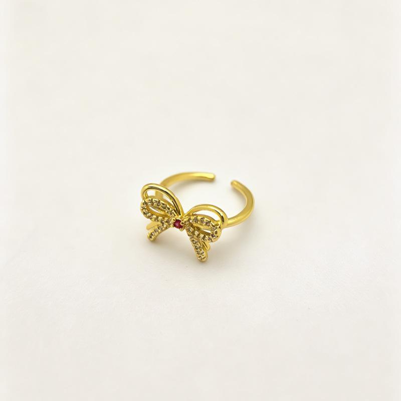 Women's Gold Bow Stone-Inlaid Open Ring - Celebrity Style