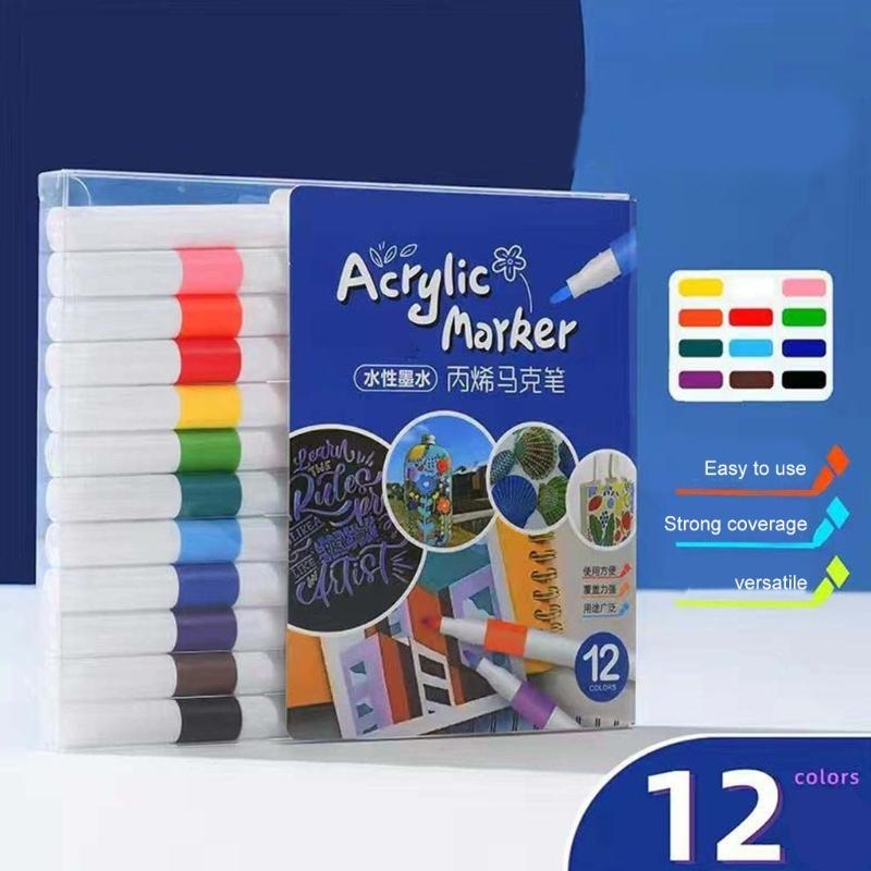 12/24/48 Color Acrylic Pen Acrylic Paint Pen Acrylic Paint Markers Acrylic Markers Set Craft Supplies for Drawing Stone