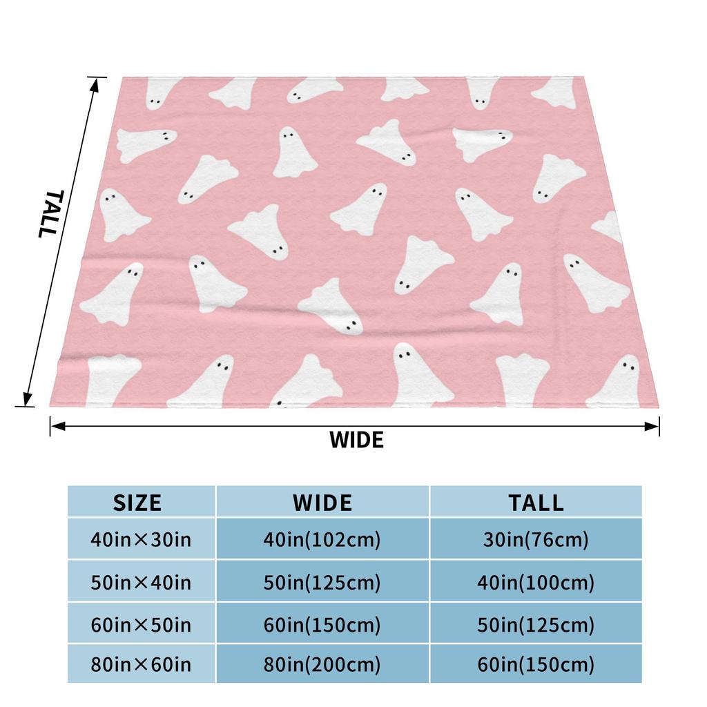 Pink Cute Ghosts Flannel Blankets Halloween Funny Throw Blankets for Home Hotel Sofa 150*125cm Rug Piece