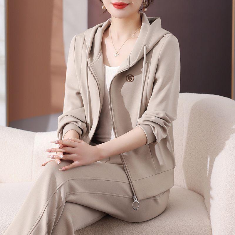 Fleece Sportswear Suit for Women, Autumn and Winter Fashion, Loose, Foreign Style, Mother's Thickened Casual Wear Two-piece Set