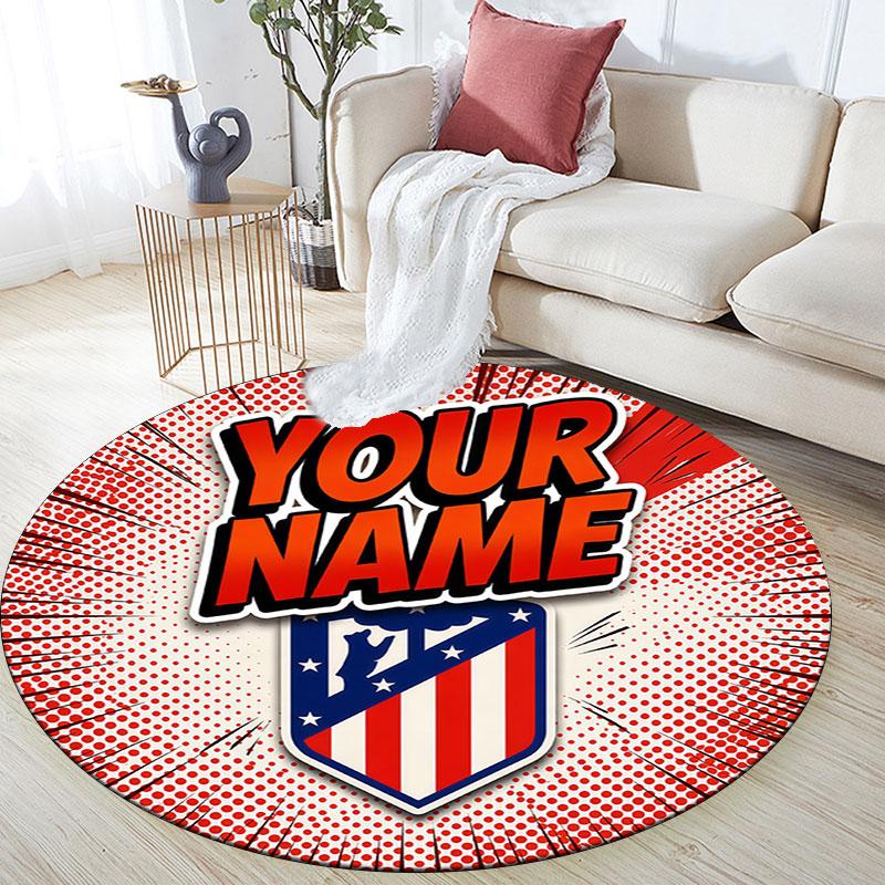 Custom Name,Atletico Grit round rug,Rugfor Living Room Bedroom Playroom ,Non-slip Floor Mat,Holiday and Birthday Gifts.chl