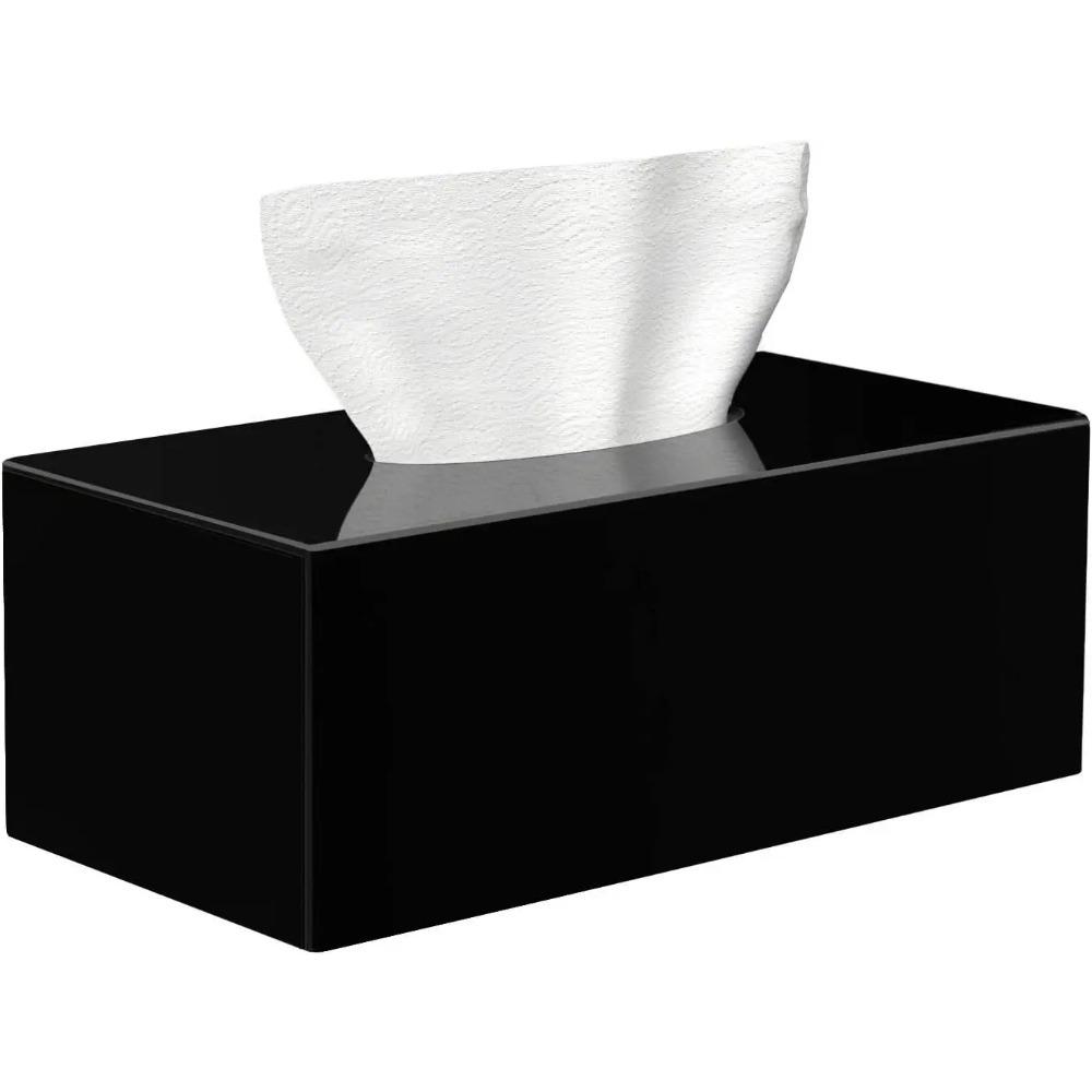 Acrylic Tissue Box Covers with Magnetic Base Dryer Sheet & Mask Organizers for Bathroom Office Car - White Rectangular