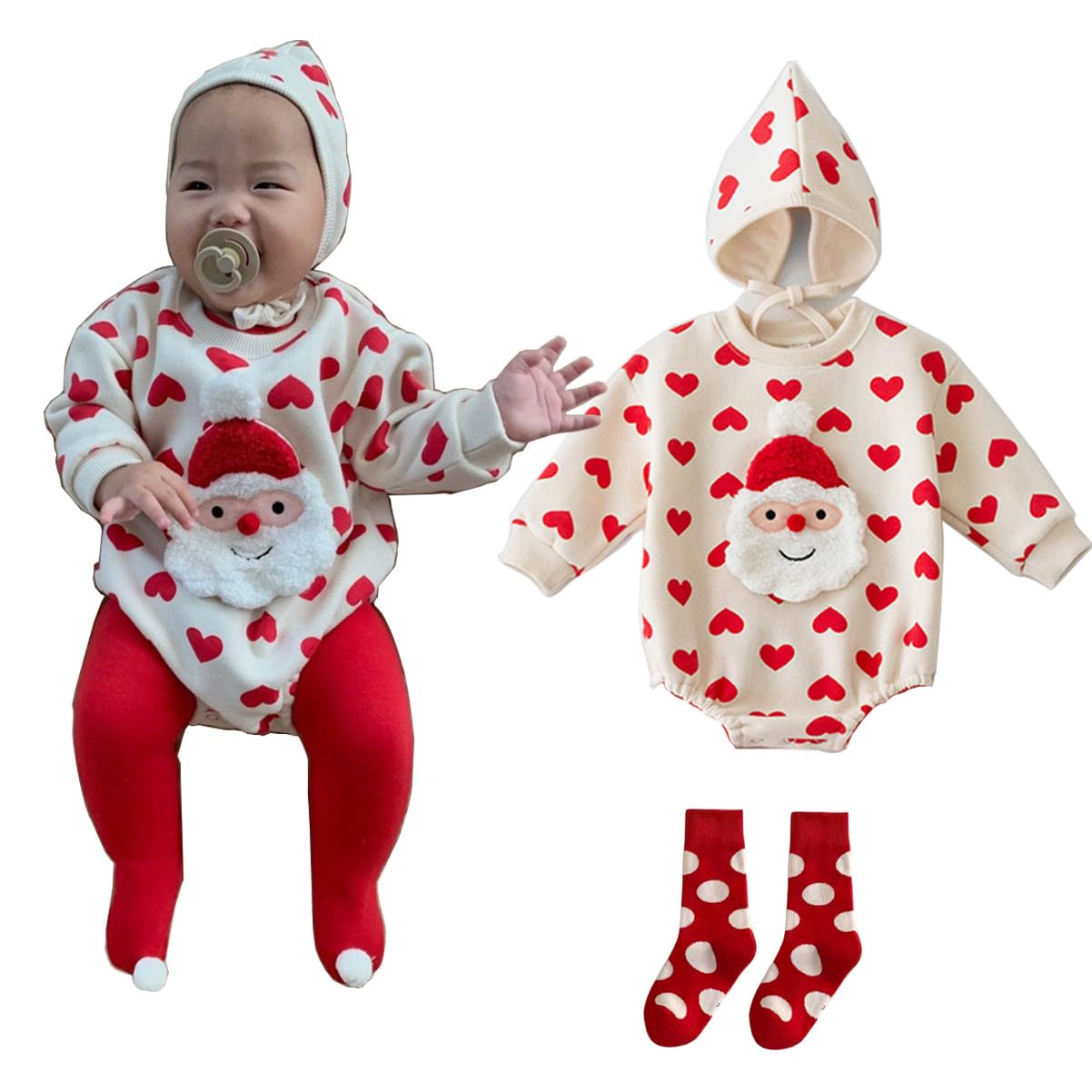 

TUPOLILI Baby Santa Cosplay Romper Kigurumi Christmas Costume Sweatshirt Hoodie Coverall Santa Claus Outfit Commemorative Photo Gift Birthday Baby