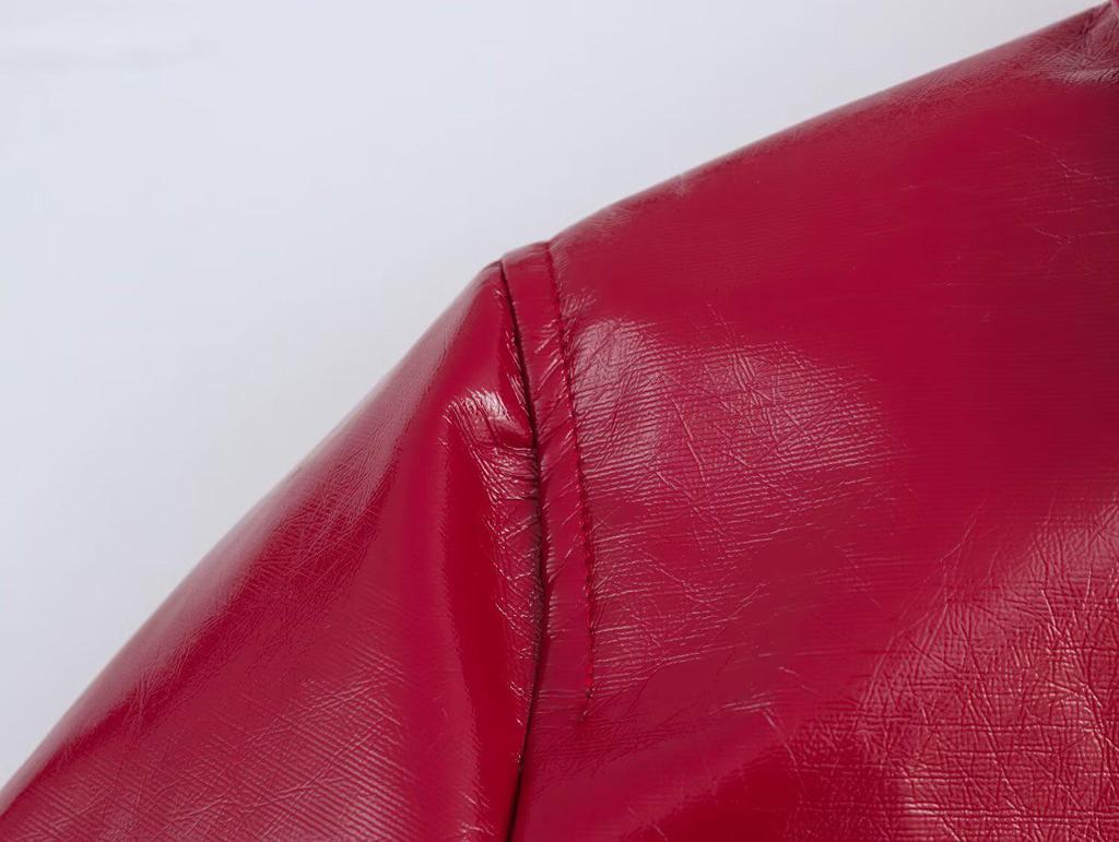 2025 Spring Women's Red Glossy Leather Lapel Jacket – European & American Style