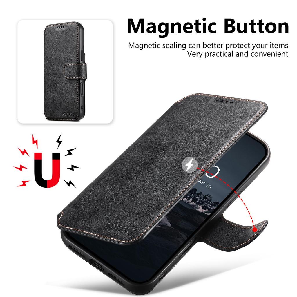 iPhone17 Pro Max Flip Case with Card Slot, Magnetic Snap, Wireless Charging Stand, and Leather Finish