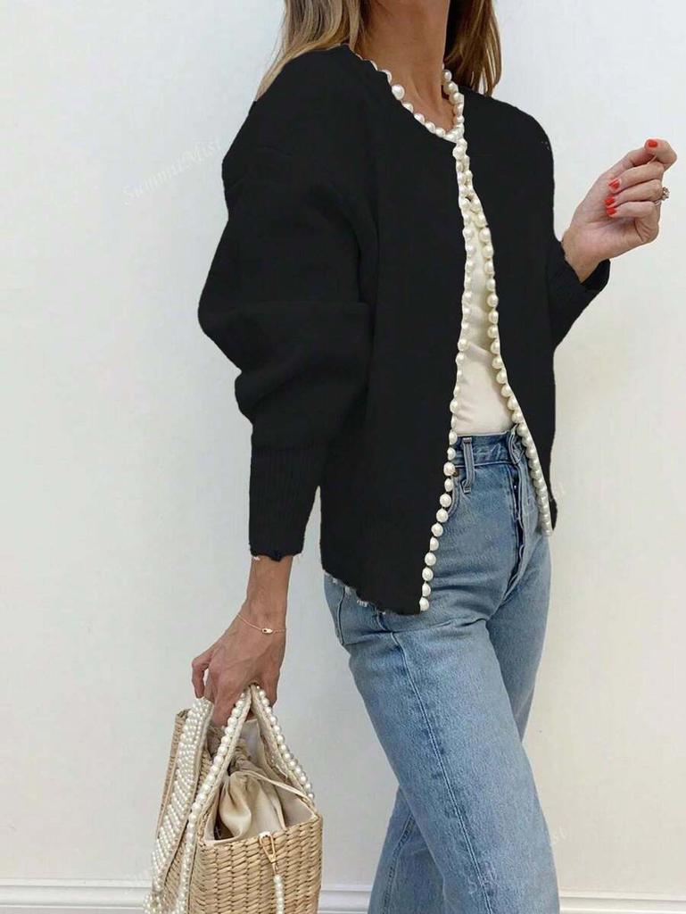 2026 Maglione Lavorato a Maglia Scollo Tondo Bordato di Perle Taglia Lunga Manica Lunga Cardigan Lavorato a Maglia Industria Pesante Giacca alla Moda Donna
