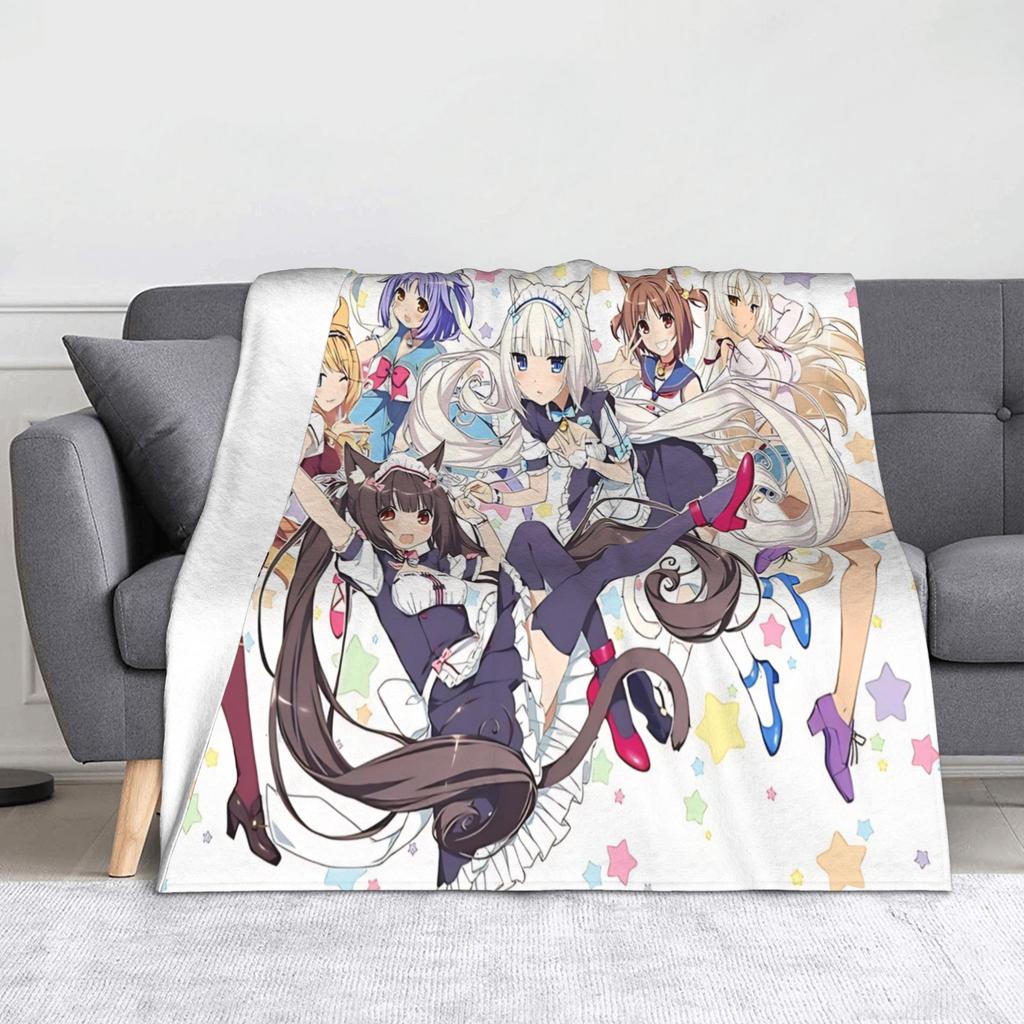 Chocola Vanilla Blanket Flannel Spring Autumn Anime Nekopara Lightweight Thin Throw Blanket for Bedding Couch Bedspread