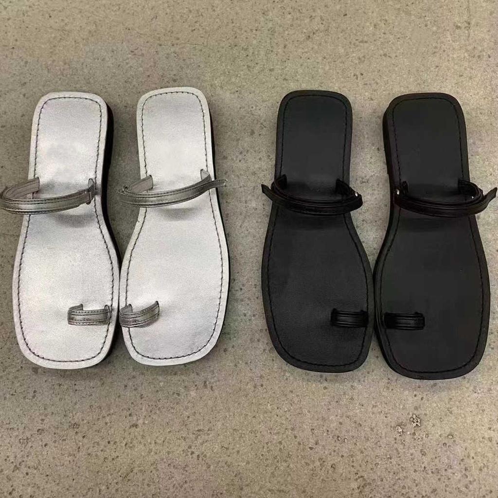 Sheepskin Version of Toe Slippers Women's Flat Bottom Outer Wear Cover Toe Flip-flops Temperament Wind Simple Non-slip Beach Roman Sandals