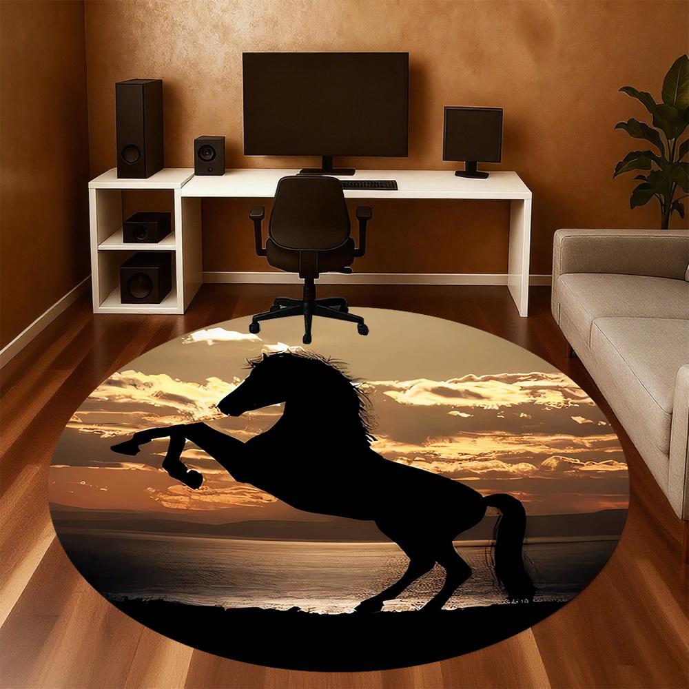 1pc Horse in Sunset Round Chair mat Area Rug - Non-Slip, Floor Mat for Office, Bedroom, Ideal home decor Christmas Gift p0811451