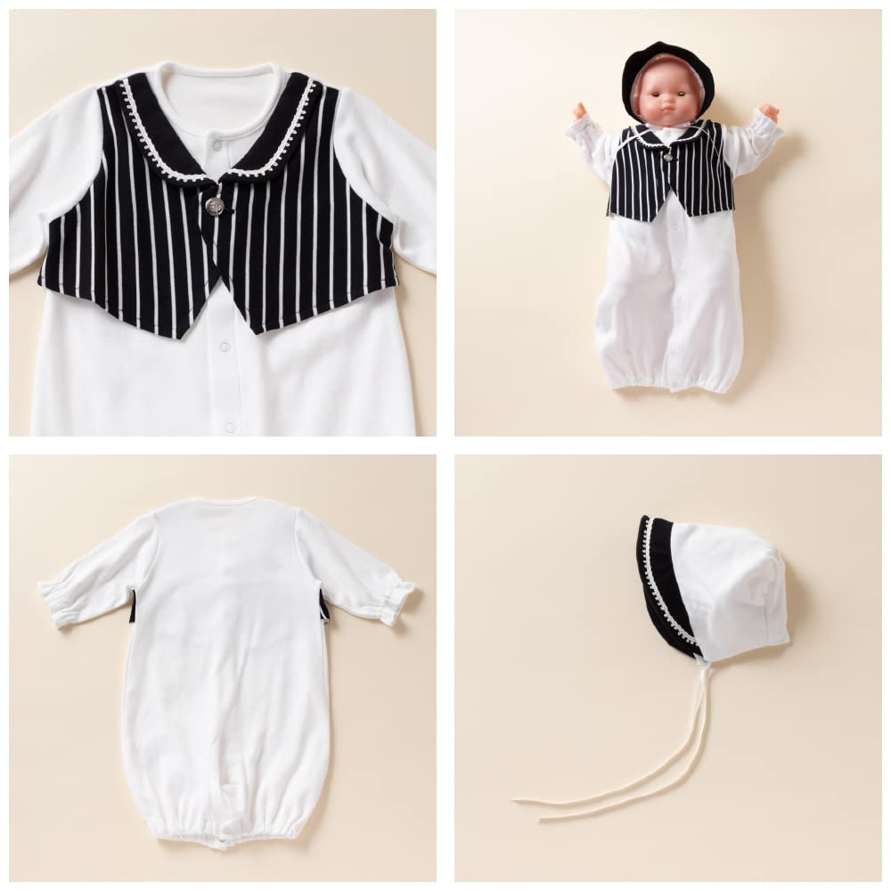 Cream de Coco Smooth Made in Japan for All Tuxedo-Style Two-Way All-in-One [Crotch Snaps/2-Way] Newborn/Baby, [Suitable Seasons] 50-70cm