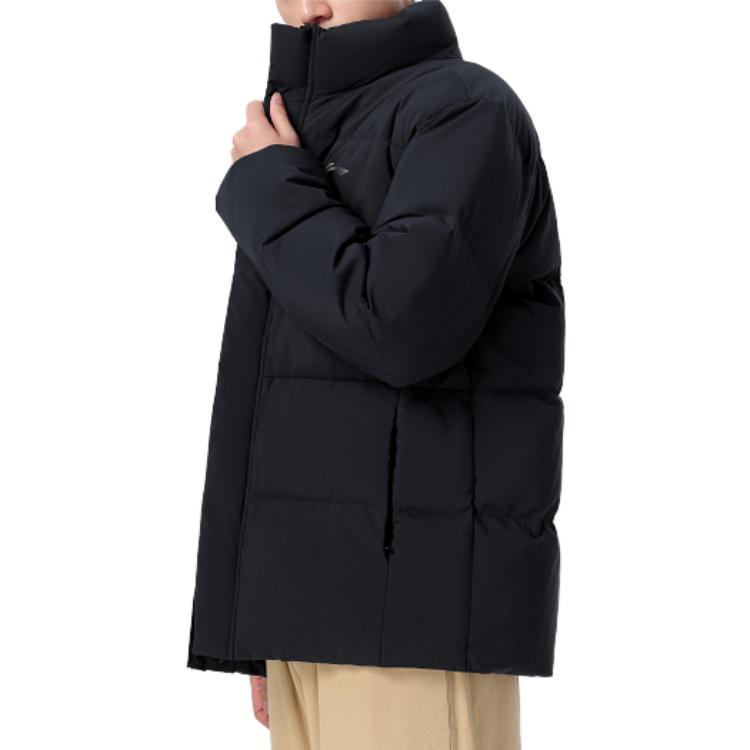 Li Ning Hot Pot Down Jacket Series Solid Color Stand Collar Water Resistant Short Down Jacket Men Jacket Black AYMT105-3