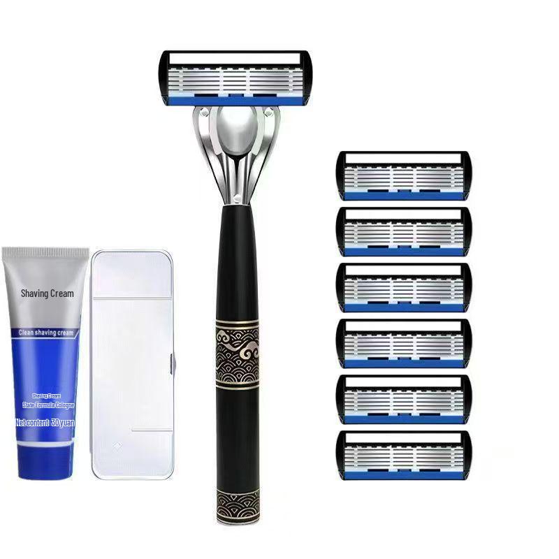 German Precision 6-Blade Men's Manual Razor - Anti-Scratch, Old-Fashioned Design