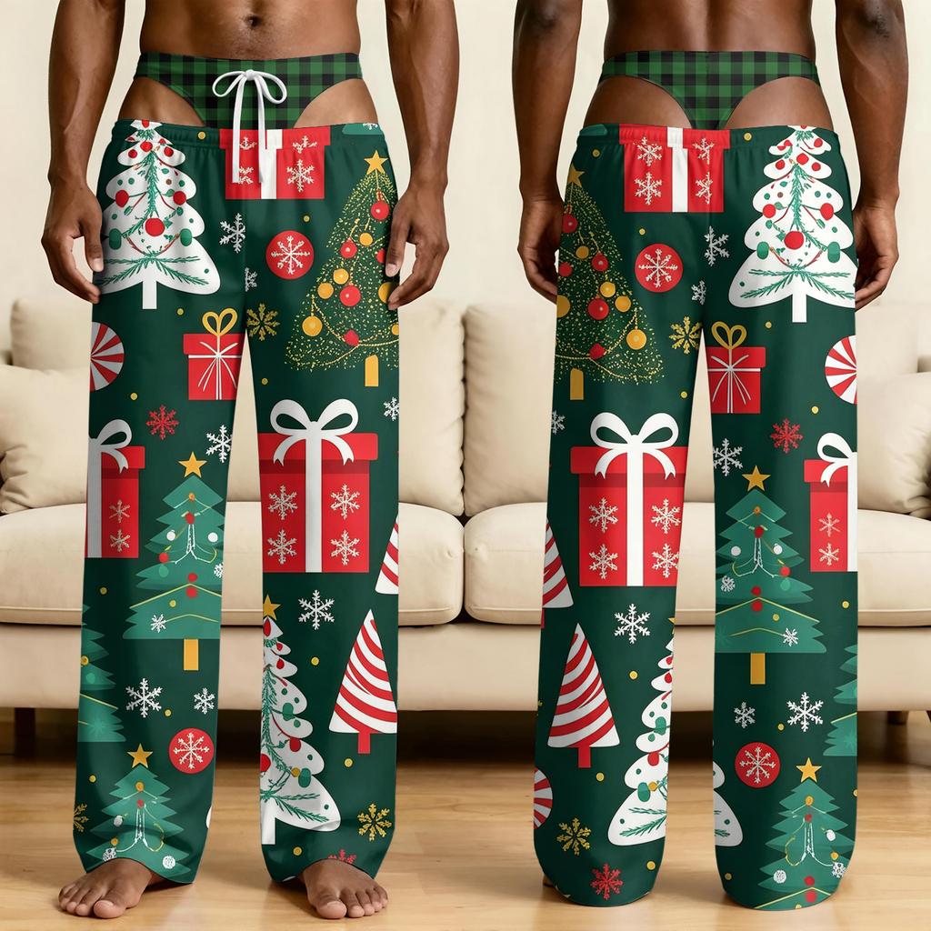 Men's Funny Sleep Pants with Brief Print for Halloween Novelty Pants