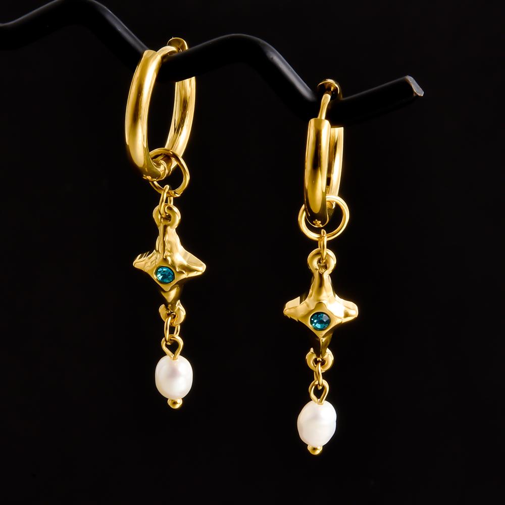 Golden Exquisite Sword Cross Star Hoops Earring Fashion Natural Shell Stainless Steel Earrings For Women Men Accessories Jewelry