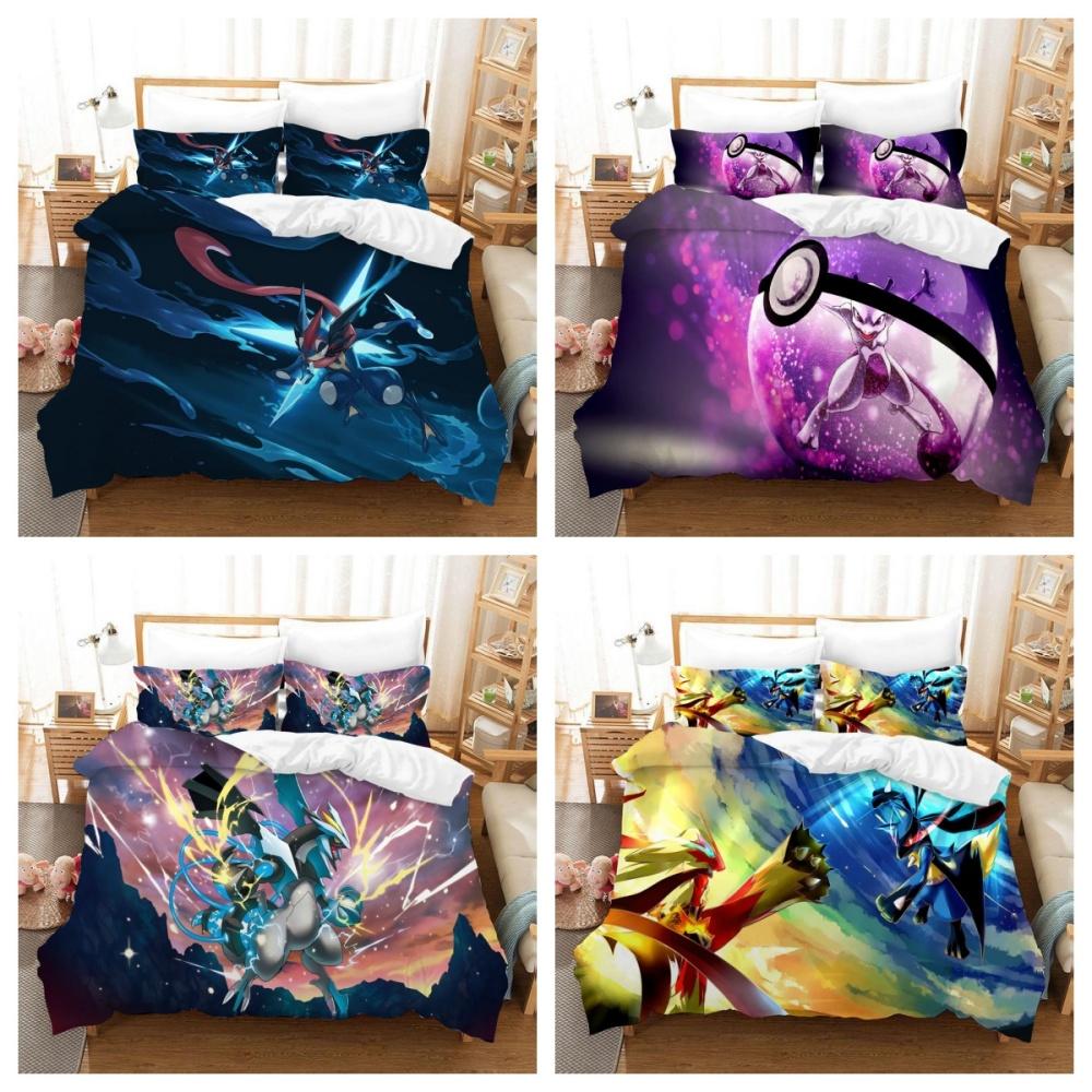 3D Anime Pokemonzd Bedding Set Cartoon Children Bedroom Quilt Cover Boy Girl Bedclothes Single Double King Pikachus Duvet Cover