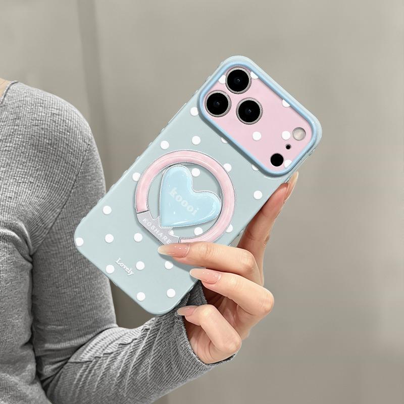 Ins Style Polka Dot Heart Stand Silicone Phone Case For Iphone