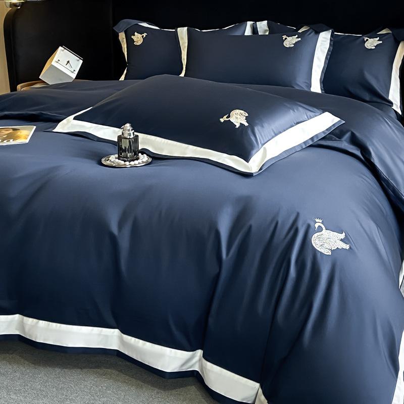 

Light Luxury 240 Cotton Long-Staple Cotton 4Pcs Set, Pure Cotton Skin-Friendly Bed Sheet Quilt Cover, Mattress Model, Solid Color Bedding 1.8m Sheet 4pc Quilt2*2.3m