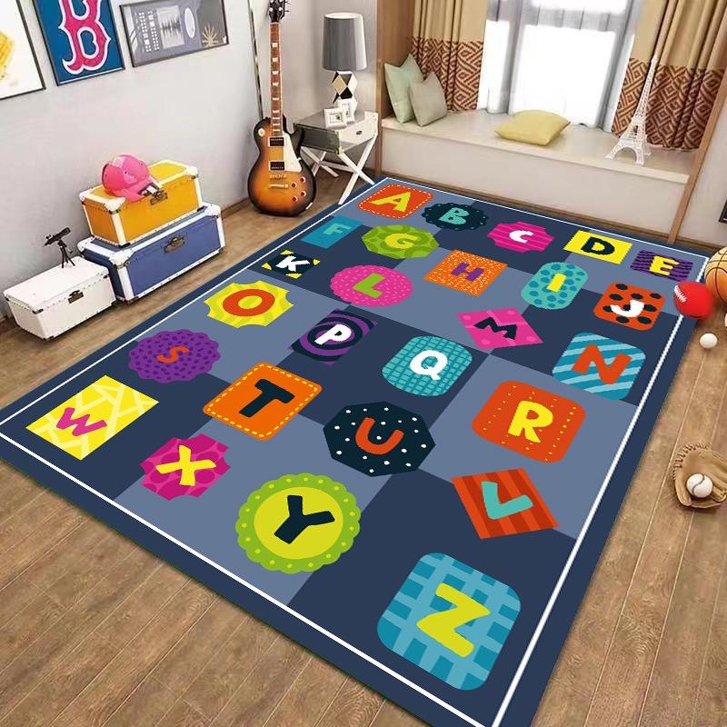Cartoon-Buchstaben-Tiere-Muster Teppich Kinder Früherziehung Weiche Sturzschutzmatte Geeignet für Kinderzimmer Schlafzimmer