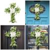 Easter Wreath Cross Door Sign Christian Floral Easter Decor for Front Door Porch