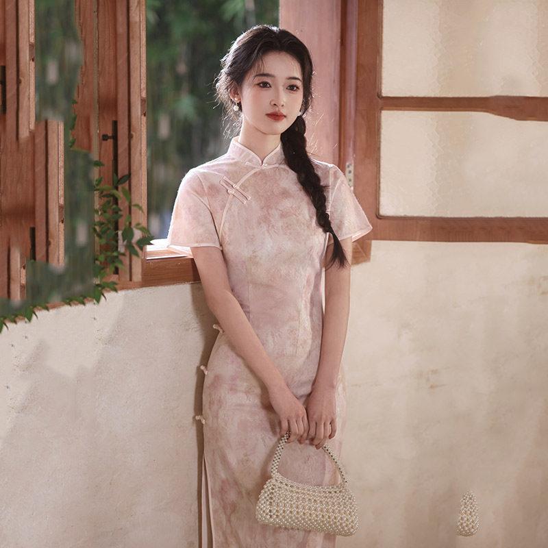 Pink national style new Chinese Suzhou long cheongsam improved young 1011 new women's high-end sense can be worn daily